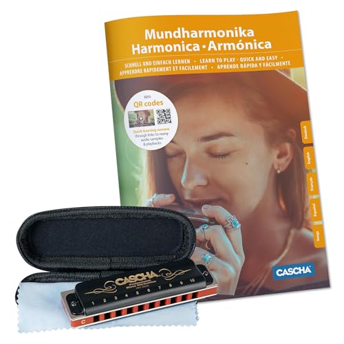 Cascha Mundharmonika C-Dur Anfänger u. Fortgeschrittene I Hochwertige 10-Loch diatonische Harmonika inklusive Lehrbuch und CD I Perfekte Aufbewahrung u. Pflege Blues Harmonika Softcase u. Putztuch von CASCHA