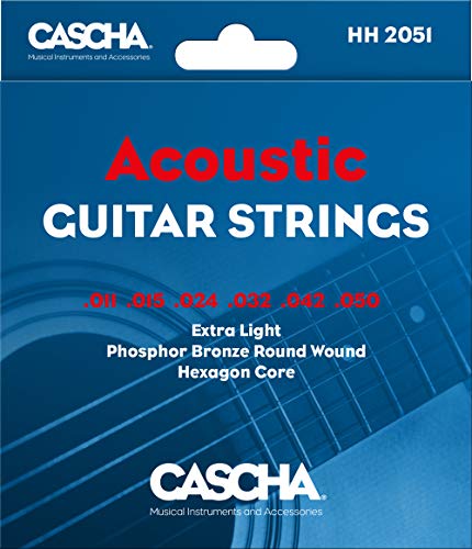 Cascha Premium Gitarren-Saiten-Set I Stahl-Saiten für Akustik- & Western-Gitarren I sehr gute Klang-Qualität & hohe Lebensdauer I hochwertiges 6-Saiten-Set I Acoustic Guitar Steel Strings 6 Stück von CASCHA