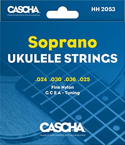 CASCHA Sopran Ukulele-Saiten-Set I Premium-Nylon-Saiten für Sopran-Ukulelen I sehr gute Klang-Qualität & hohe Lebensdauer I hochwertiges 4er Saiten-Set G-C-E-A I Soprano Ukulele Strings 4 Stück, HH 2053 von CASCHA