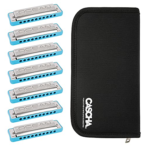 Ocean Rock Harmonica Pack 7 (C-D-E-F-G-A-Bb), 7 Mundharmonikas mit Tasche, Blau von CASCHA