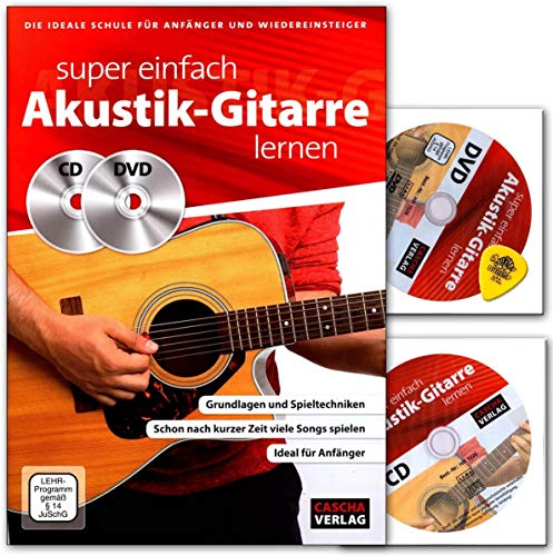 Super einfach Akustik-Gitarre lernen - ideale Schule für Anfänger und Wiedereinsteiger - Lehrbuch mit CD, DVD, Dunlop Plek von CASCHA