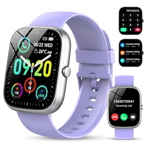 CASCHO Smartwatch Damen Herren mit Telefonfunktion 1,91" Voll Touch Smart Watch mit 100Sportmodi,IP68 Wasserdicht Sportuhr, Fitnessuhr mit Puls-Schlaf-Monitor Schrittzähler, Uhr für Android iOS(Lila) von CASCHO
