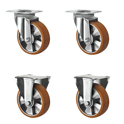 CASCOO SETSHFH160BAU5D0N Rollensatz 2 Lenkrollen, 2 Bockrollen, Aluminiumfelge, Polyurethan, Durchmesser 160 mm, Schwerlast, Doppelkugellager, Traglast 1500 kg (4-er Pack) von CASCOO