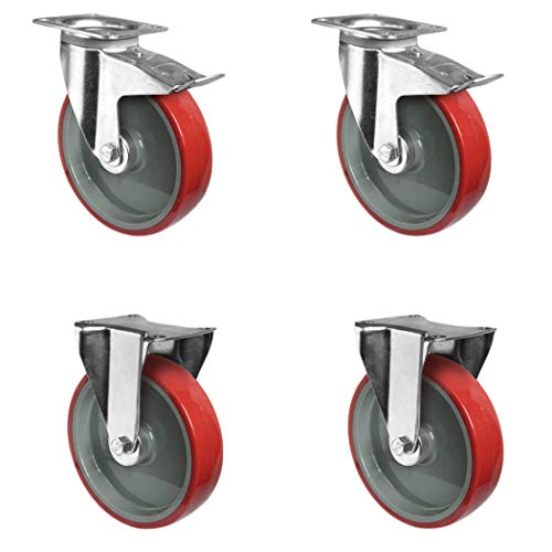 CASCOO SETTPFP160N2U6R1W Rollensatz 2 Lenkrollen mit Feststeller, 2 Bockrollen, Polyamid, Polyurethan, Durchmesser 160 mm, Rollenlager,Transportrollen, Traglast 900 kg (4-er Pack) von CASCOO