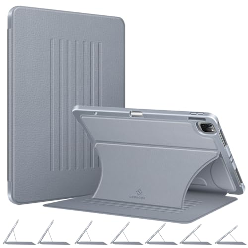 CaseBot Hülle für iPad Pro 12.9 2021 (5. Generation) / 2020/2018 mit magnetischer Standfunktion, Soft TPU Rückseite Abdeckung Robustes Gehäuse, unterschiedliche Betrachtungswinkel, Blaugrau von CASEBOT
