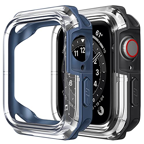 CaseBot Schutzhülle Kompatibel mit Apple Watch SE/Series 6 / Serie 5 / Series 4 44mm - [2 Stück] Stoßfeste Schutz Hülle für iWatch Series 44mm, Schwarz+Blau von CASEBOT
