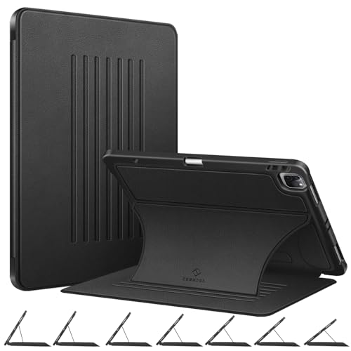 CaseBot magnetische Standhülle für iPad Pro 32.8 cm (12.9 Zoll) 4. und 3. Generation 2020/2018, weiche TPU-Rückabdeckung mit Stifthalter und automatischer Wake/Sleep-Funktion, schwarz von CASEBOT
