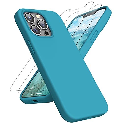 CASEKII [5 in 1 Kompatibel mit iPhone 13 Pro 6,1 Hülle mit 2 Schutzfolie, Kameraschutz und Bildschirmschutz, Kratzfestes Weiches Mikrofaserfutter, Silikon Stoßfeste Handyhülle, Teal Blau von CASEKII