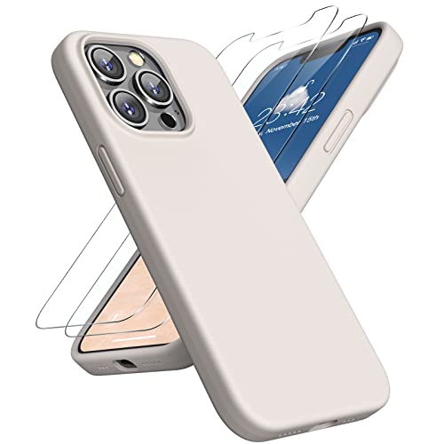 CASEKII [5 in 1 Silikon Hülle für iPhone 13 Pro mit 2 Schutzfolie, Kameraschutz und Bildschirmschutz, Kratzfestes Weiches Mikrofaserfutter, Silikon Stoßfeste Handyhülle für 13 Pro 6,1'', Taupe von CASEKII