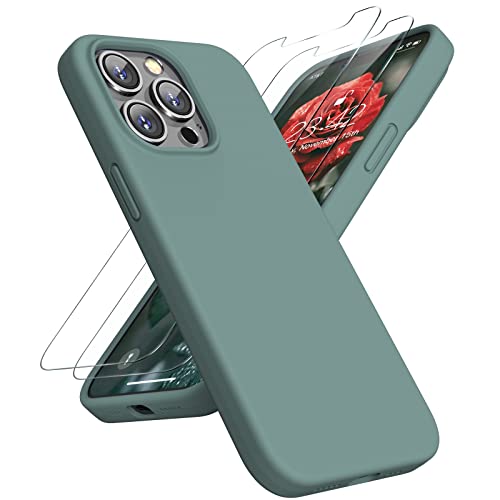 CASEKII [5 in 1 für iPhone 13 Pro Hülle mit 2 Schutzfolie, Kameraschutz und Bildschirmschutz, Kratzfestes Weiches Mikrofaserfutter, Silikon Stoßfeste Handyhülle für iPhone 13 Pro 6,1'', Nachtgrün von CASEKII
