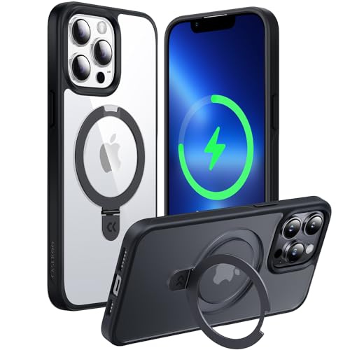 CASEKOO 2024 Neu Magic Stand für iPhone 13 Pro Hülle für MagSafe [Militärschutz] [Unsichtbarer Ständer] Stoßfest Handyhülle iPhone 13 Pro Case Dünn Griffig Clear Schutzhülle - Schwarz Clear von CASEKOO
