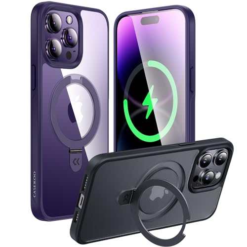 CASEKOO 2024 Neu Magic Stand für iPhone 14 Pro Max Hülle für MagSafe [Militärschutz] [Unsichtbarer Ständer] Stoßfest Handyhülle iPhone 14 Pro Max Case Dünn Griffig Clear Schutzhülle - Dunkellila Clear von CASEKOO
