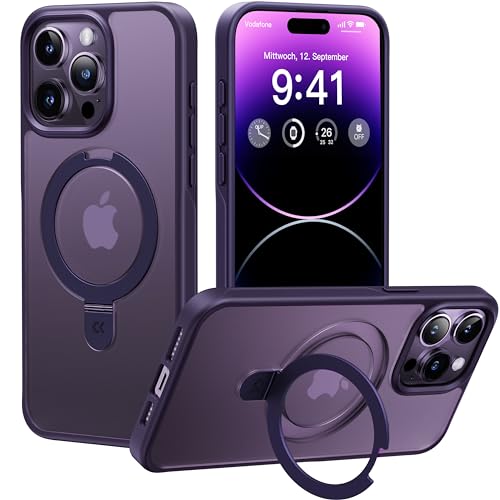 CASEKOO 2025 Neu Magic Stand für iPhone 14 Pro Max Hülle für MagSafe [Militärschutz] [Unsichtbarer Ständer] Stoßfeste Kratzfeste Schutzhülle Dünne Griffige Handyhülle Matte Case - Dunkellila von CASEKOO