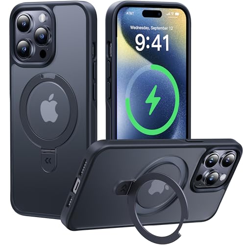 CASEKOO 2024 Neu Magic Stand für iPhone 14 Pro Max Hülle für MagSafe [Militärschutz] [Unsichtbarer Ständer] Stoßfest Handyhülle iPhone 14 Pro Max Case Dünn Griffig Matt Schutzhülle - Edel Schwarz von CASEKOO