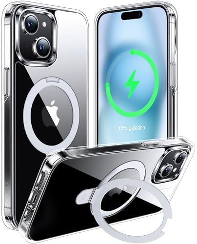CASEKOO 2024 Neu Magic Stand für iPhone 15 Hülle für MagSafe [Militärschutz] [Unsichtbarer Ständer] Stoßfest Handyhülle iPhone 15 Case Dünn Griffig Clear Schutzhülle - Durchsichtig von CASEKOO