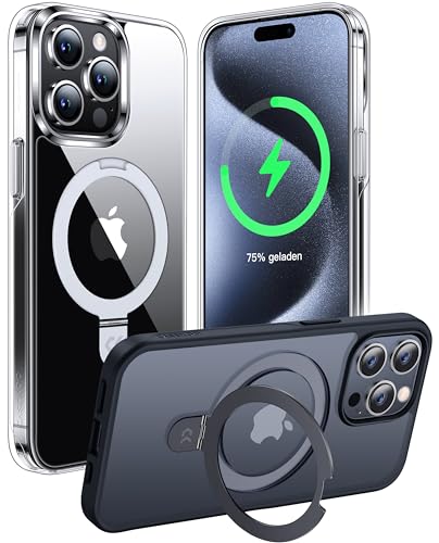 CASEKOO 2024 Neu Magic Stand für iPhone 15 Pro Hülle für MagSafe [Militärschutz] [Unsichtbarer Ständer] Stoßfest Handyhülle iPhone 15 Pro Case Dünn Griffig Clear Schutzhülle - Durchsichtig von CASEKOO