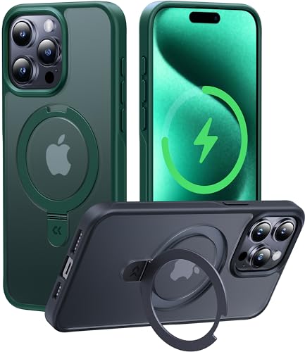 CASEKOO 2024 Neu Magic Stand für iPhone 15 Pro Hülle für MagSafe [Militärschutz] [Unsichtbarer Ständer] Stoßfest Handyhülle iPhone 15 Pro Case Dünn Griffig Matt Schutzhülle - Dunkelgrün von CASEKOO