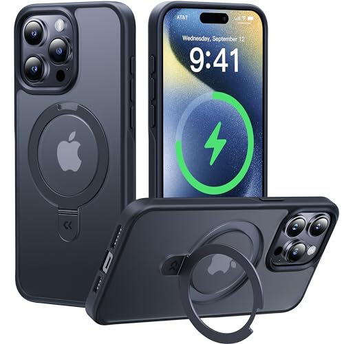 CASEKOO 2024 Neu Magic Stand für iPhone 15 Pro Hülle für MagSafe [Militärschutz] [Unsichtbarer Ständer] Stoßfest Handyhülle iPhone 15 Pro Case Dünn Griffig Matt Schutzhülle - Schwarz von CASEKOO