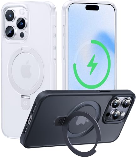 CASEKOO 2024 Neu Magic Stand für iPhone 15 Pro Max Hülle für MagSafe [Militärschutz] [Unsichtbarer Ständer] Stoßfest Handyhülle iPhone 15 Pro Max Case Dünn Griffig Schutzhülle - White Clear von CASEKOO