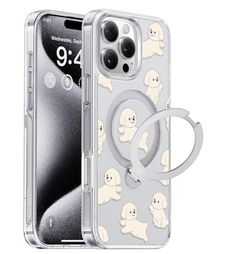 CASEKOO 360° MagicStand für iPhone 16 Pro Hülle mit MagSafe [Unsichtbarer Ständer] [MIL-STD-810H Militärstandard] Stoßfeste Schutzhülle Transparent Handyhülle iPhone 16 Pro Case - Bichon von CASEKOO
