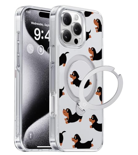 CASEKOO 360° MagicStand für iPhone 16 Pro Hülle mit MagSafe [Unsichtbarer Ständer] [MIL-STD-810H Militärstandard] Stoßfeste Schutzhülle Transparent Handyhülle iPhone 16 Pro Case - Dackel von CASEKOO
