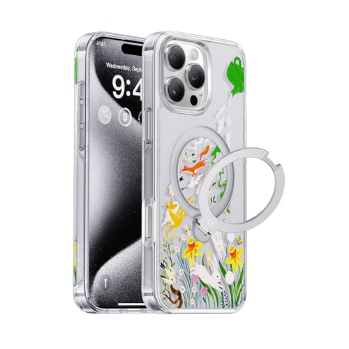 CASEKOO 360° MagicStand für iPhone 16 Pro Hülle mit MagSafe [Unsichtbarer Ständer] [MIL-STD-810H Militärstandard] Stoßfeste Schutzhülle Transparent Handyhülle iPhone 16 Pro Case - Frühling von CASEKOO