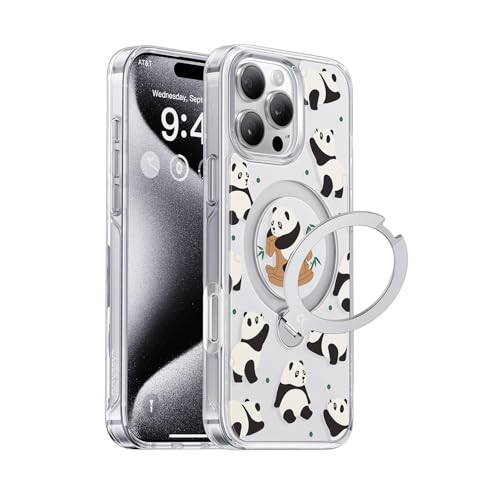 CASEKOO 360° MagicStand für iPhone 16 Pro Max Hülle mit MagSafe [Unsichtbarer Ständer] [MIL-STD-810H Militärstandard] Stoßfeste Schutzhülle Transparent Handyhülle iPhone 16 Pro Max Case - Panda von CASEKOO