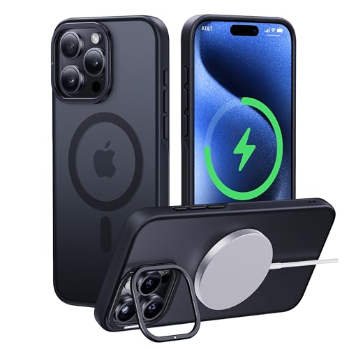 CASEKOO für iPhone 15 Pro Hülle für MagSafe mit Ständer [Ultra Dünn & TOP Militärschutz] Stoßfeste Kratzfeste Schutzhülle (Anti-Fingerabdruck) Griffige Handyhülle iPhone 15 Pro Case, Schwarz von CASEKOO