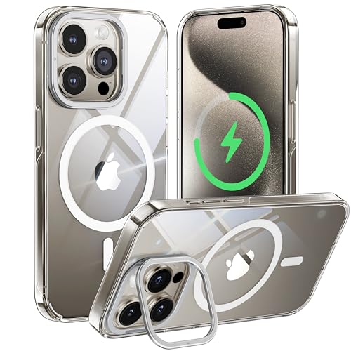 CASEKOO für iPhone 15 Pro Max Hülle für MagSafe mit Unsichtbarer Kameraständer [Patente Magnetring] [Dünner & Militärschutz] Handyhülle iPhone 15 Pro Max Case Schutzhülle, Clear von CASEKOO