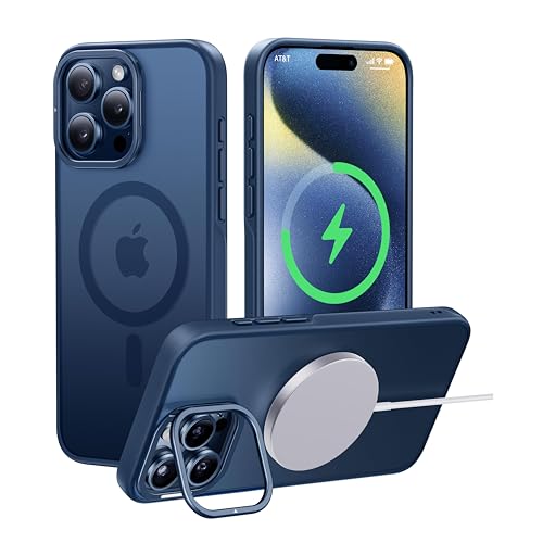 CASEKOO Matt Power für iPhone 15 Pro Max Hülle für MagSafe mit Unsichtbarer Kameraständer [Patente Magnetring] [Dünner & Militärschutz] Handyhülle iPhone 15 Pro Max Case Schutzhülle, Blau von CASEKOO