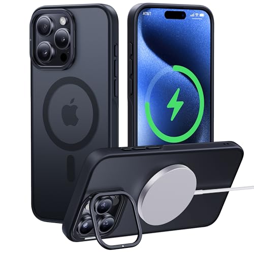 CASEKOO Invisible Stand für iPhone 15 Pro Max Hülle für MagSafe mit Ständer [Militärschutz] [Nr.1 Magnetkraft] Stoßfeste Handyhülle iPhone 15 Pro Max Case Dünne Griffige Matte Schutzhülle - Schwarz von CASEKOO