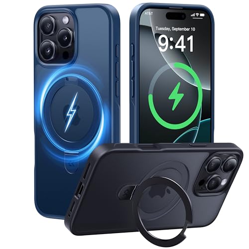CASEKOO MagicStand Speziell für iPhone 16 Pro Hülle mit MagSafe [Unsichtbarer Ständer] [Militärschutz] [20W Schnellladung] Stoßfest Schutzhülle Dünn Griffig Case Matt Handyhülle - Blau von CASEKOO