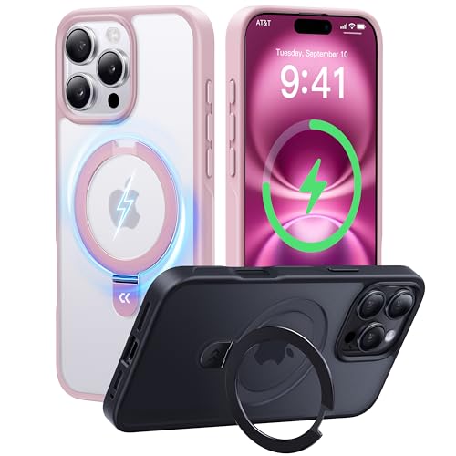 CASEKOO MagicStand Speziell für iPhone 16 Pro Max Hülle mit MagSafe [Unsichtbarer Ständer] [Militärschutz] [20W Schnellladung] Stoßfest Schutzhülle Dünn Griffig Case Matt Handyhülle - Rosa von CASEKOO