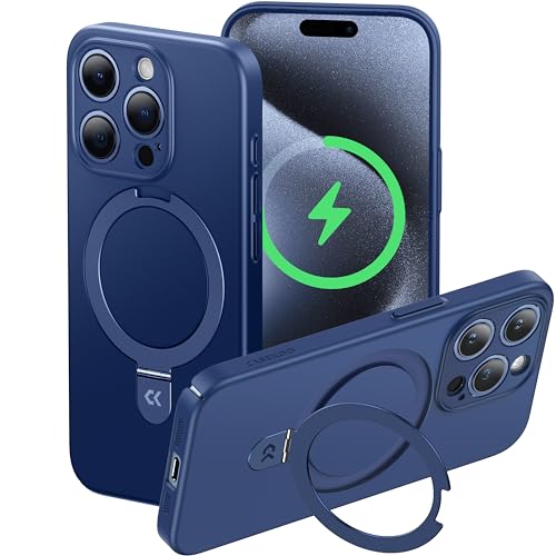 CASEKOO Ultra Dünn für iPhone 15 Pro Hülle mit MagSafe Unsichtbarem Ständer [360° Kamerashutz & Staubschutz] [Nr.1 Magnetkraft] Top Stoßfeste Kratzfeste Anti-Rutsch Handyhülle Slim Case - Blau von CASEKOO