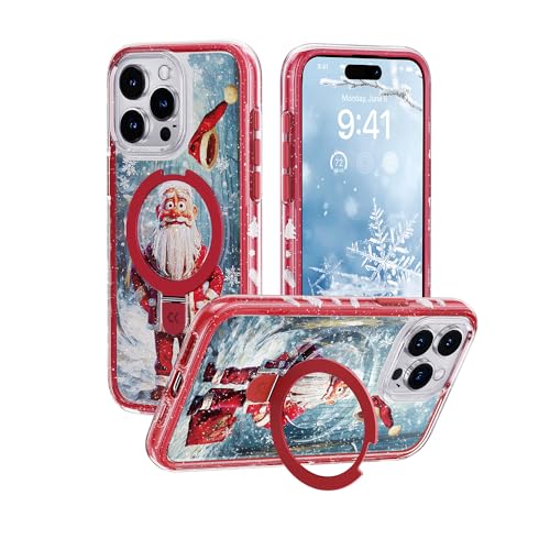 CASEKOO Magic Stand für iPhone 15 Pro Max Hülle Weihnachten 2023 [3D-Reliefdesign] [Kompatibel für MagSafe] Unsichtbarer Ständer Handyhülle iPhone 15 Pro Max Case Weihnachtsmann Version - Rot von CASEKOO
