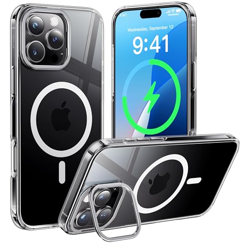 CASEKOO Invisible Stand Speziell für iPhone 16 Pro Hülle mit MagSafe [Titan-Kameraständer] [Top1 Militärschutz & Magnetkraft] Case Dünn Handyhülle Stoßfest Schutzhülle - Transparent von CASEKOO