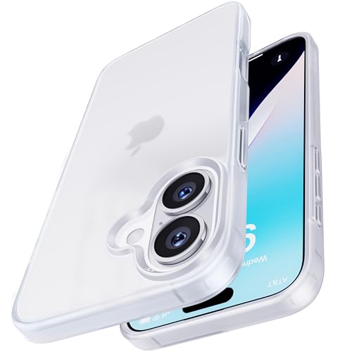 CASEKOO Matt Power für iPhone 16 Hülle [TOP Militärschutz] Stoßfeste Kratzfeste Schutzhülle (Anti-Fingerabdruck) Dünne Griffige Mattierte Handyhülle iPhone 16 Case Slim, White Clear von CASEKOO