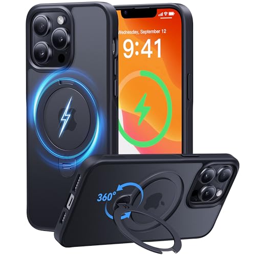 CASEKOO 360° MagicStand (Pro-Version) für iPhone 13 Pro Max Hülle für MagSafe [Unsichtbarer Ständer] [Militärschutz] Stoßfest Kratzfest Schutzhülle Griffig Case Dünn Handyhülle - Edel Schwarz von CASEKOO