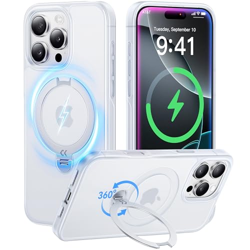 CASEKOO 360° MagicStand (Pro-Version) für iPhone 14 Pro Max Hülle für MagSafe [Unsichtbarer Ständer] [Militärschutz] Stoßfest Kratzfest Schutzhülle Griffig Case Dünn Handyhülle - Weiß von CASEKOO
