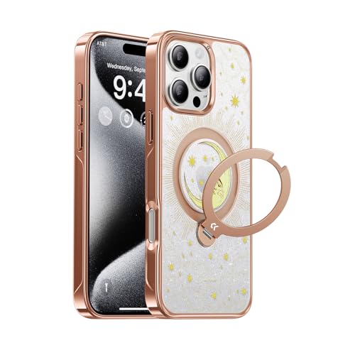 CASEKOO X COCORRINA: Celene iPhone CASE 360° MagicStand für iPhone 16 Pro Max Hülle mit MagSafe [Unsichtbarer Ständer] [MIL-STD-810H Militärstandard] Stoßfeste Schutzhülle Transparent - Mond von CASEKOO