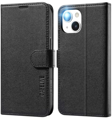 CASELIVE Schutzhülle für iPhone 13 / iPhone 14, Premium-PU-Leder, magnetische Schutzhülle, Klapphülle [TPU-Innenschale] [RFID-Blockierung], Kartenhalter, Folio-Schutzhülle für iPhone 13/14, 15,5 cm von CASELIVE