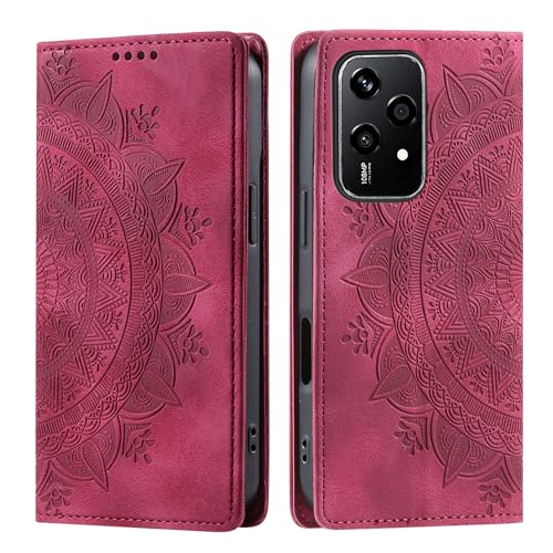 CASEONJAN Handyhülle für Honor 200 Lite Hülle, PU Leder Klapphülle [Kartenfach], Flip Wallet Case Handytasche Prägung Schutzhülle für Honor 200 Lite 5G (Vintage Rot) von CASEONJAN