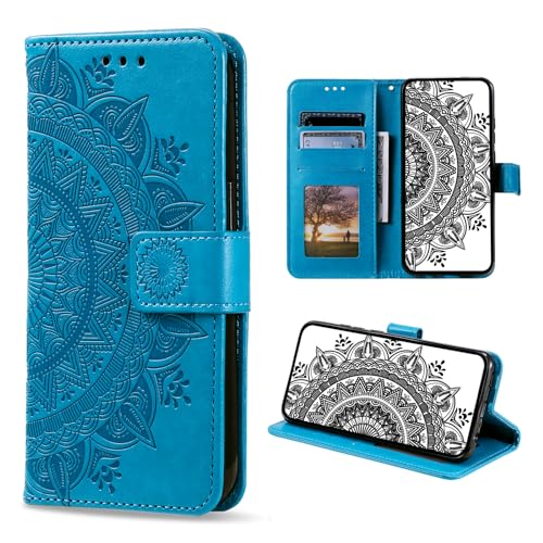 CASEONJAN Handyhülle für Huawei Nova 5T Hülle, PU Leder Klapphülle mit [Kartenfach] [Magnetverschluss], Flip Case Handytasche Prägung Schutzhülle für Huawei Nova 5T / Honor 20 (Blau) von CASEONJAN