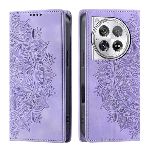 CASEONJAN Handyhülle für OnePlus 12 5G Hülle, PU Leder Klapphülle [Kartenfach], Flip Wallet Case Handytasche Prägung Schutzhülle für OnePlus 12 5G (Vintage Lila) von CASEONJAN