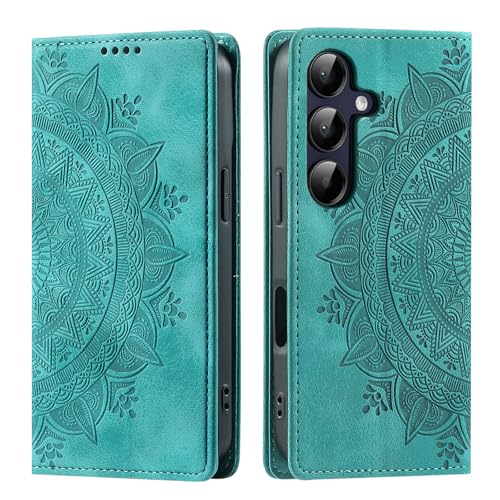CASEONJAN Handyhülle für Samsung Galaxy A15 4G/5G Hülle, PU Leder Klapphülle [Kartenfach], Flip Wallet Case Handytasche Prägung Schutzhülle für Samsung A15 4G/5G (Vintage Grün) von CASEONJAN