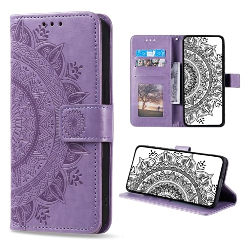 CASEONJAN Handyhülle für Samsung Galaxy S22 Plus Hülle, PU Leder Klapphülle mit [Kartenfach] [Magnetverschluss], Flip Case Handytasche Prägung Schutzhülle für Samsung S22 Plus (Violett) von CASEONJAN