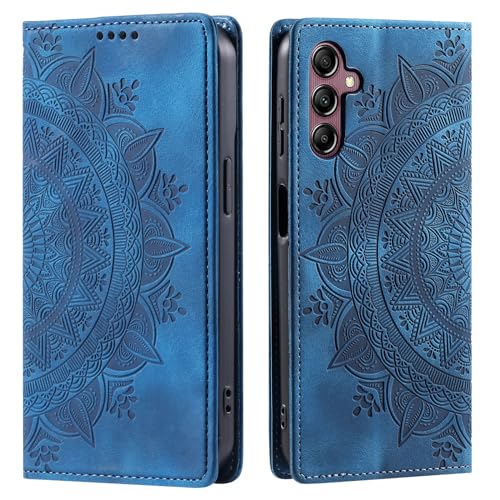 CASEONJAN Handyhülle für Samsung Galaxy S24 FE Hülle, PU Leder Klapphülle [Kartenfach], Flip Wallet Case Handytasche Prägung Schutzhülle für Samsung S24 FE (Magnet Blau) von CASEONJAN