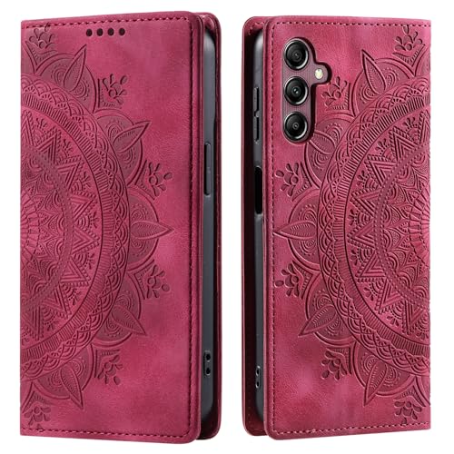 CASEONJAN Handyhülle für Samsung Galaxy S24 Plus Hülle, PU Leder Klapphülle [Kartenfach], Flip Wallet Case Handytasche Prägung Schutzhülle für Samsung S24+ (Vintage Rot) von CASEONJAN