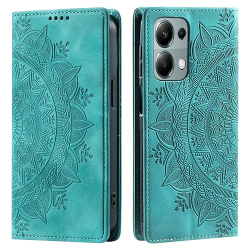 CASEONJAN Handyhülle für Xiaomi Redmi Note 13 4G Hülle, PU Leder Klapphülle [Kartenfach], Flip Wallet Case Handytasche Prägung Schutzhülle für Redmi Note 13 4G (Vintage Grün) von CASEONJAN