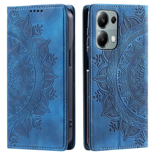 CASEONJAN Handyhülle für Xiaomi Redmi Note 13 Pro 4G Hülle, PU Leder Klapphülle [Kartenfach], Flip Wallet Case Handytasche Prägung Schutzhülle für Redmi Note 13 Pro 4G (Vintage Blau) von CASEONJAN